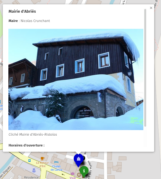 Capture d’écran de la popup pour la mairie