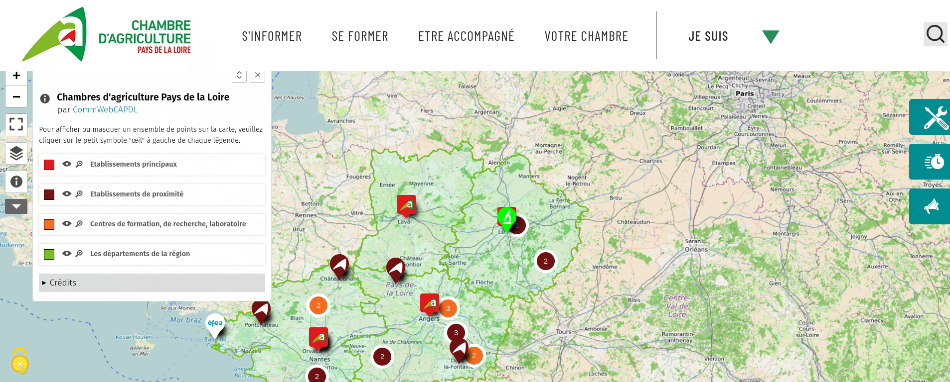 Une carte incrustée sur le site de Chambre d’agriculture Pays de la Loire.